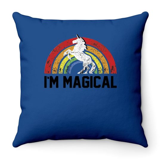 I'm Magical Rainbow Unicorn Tri Blend Throw Pillow Heather Grey