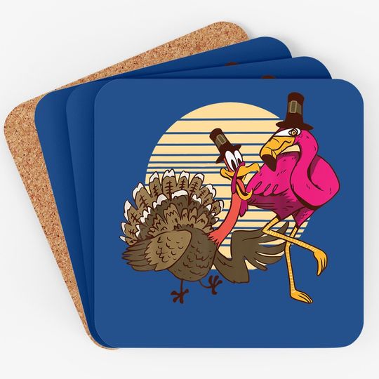 Thanksgiving Flamingo and Turkey Coasters