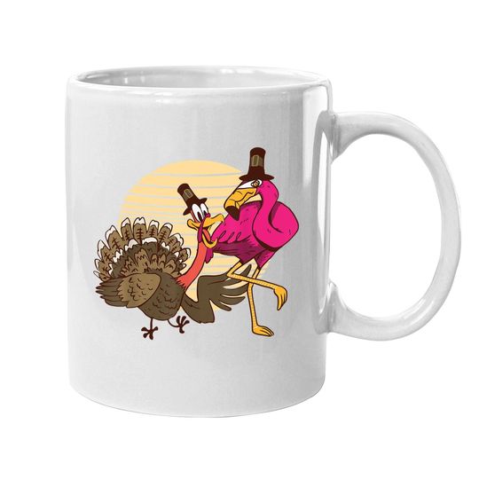 Thanksgiving Flamingo and Turkey Mugs