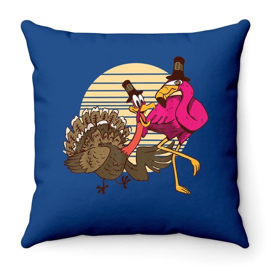 Thanksgiving Flamingo and Turkey Throw Pillows