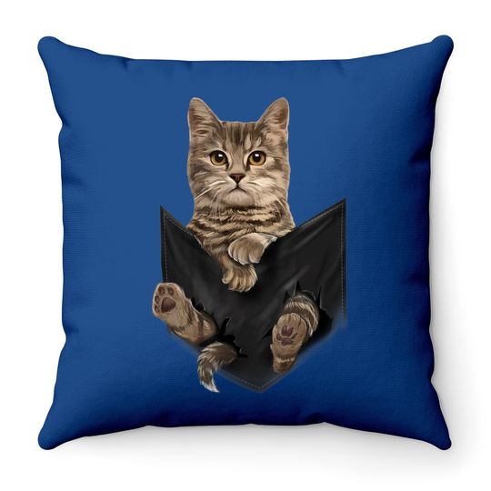 Brown Cat Sits In Pocket Throw Pillow Cats Throw Pillow Throw Pillow Gifts