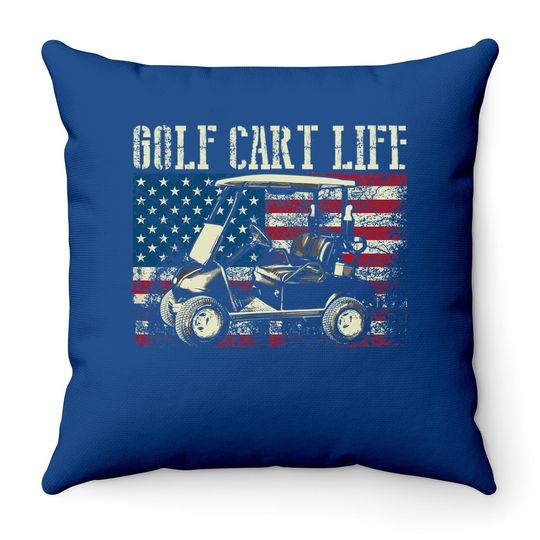 Cool Golf Cart Vintage Us Flag Funny Golfing Gift Throw Pillow