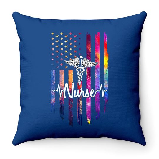 Nurse Throw Pillow Proud Nurse American Flag Usa Flag Nure Throw Pillow