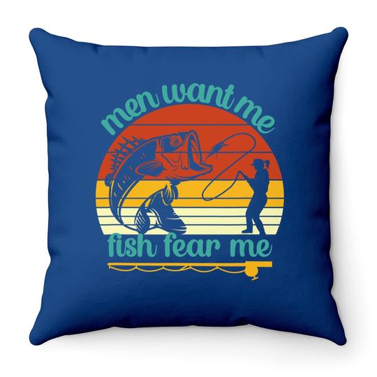 Fishing Want Me Fish Fear Me Funny Vintage Gift Throw Pillow