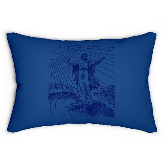 Vintage Retro Christian Lumbar Pillow, Surfing Jesus Lumbar Pillow, Cool Surf Lumbar Pillow Lumbar Pillow