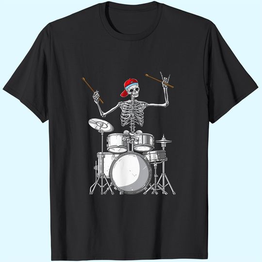 Drummer Skeleton Halloween Costume Playing Drums T-Shirt