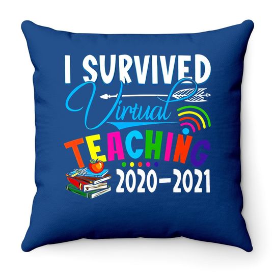 Fashion Throw Pillow - Funny I Survived Virtual Teaching End Of Year Teacher Remote Gift Throw Pillow Short Sleeve