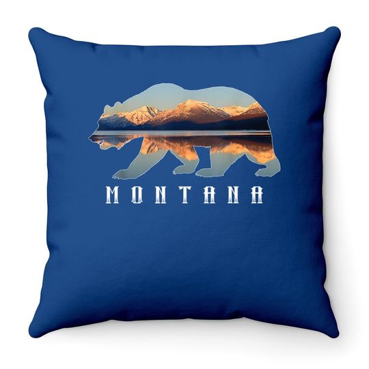 Montana Bear With Glacier National Park Lake Image Souvenir Throw Pillow