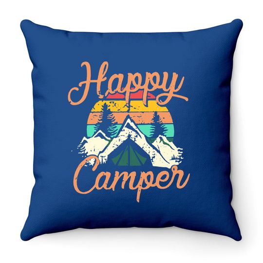 Happy Camper Throw Pillow For Funny Cute Graphic Throw Pillow Short Sleeve Letter Print Casual Throw Pillow Throw Pillow