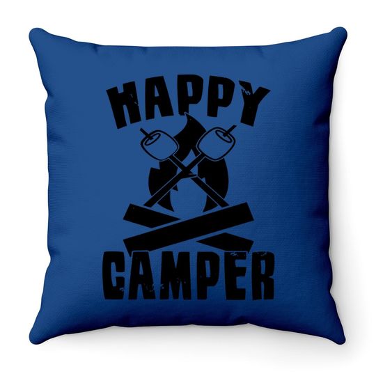 Happy Camper Throw Pillow Funny Camping Cool Hiking Graphic Vintage Throw Pillow 80s Saying