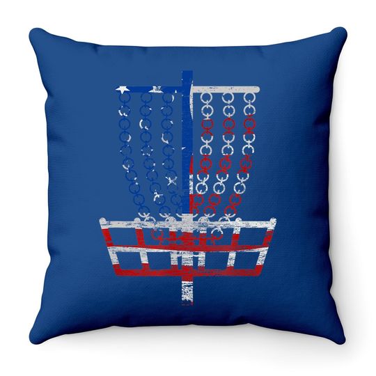 Cool Us Flag Disc Golf Basket - Fourth Of July Golfer Gift Throw Pillow