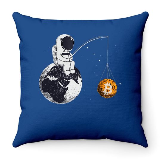 Bitcoin Funny An Astronaut Fishing For A Bitcoin Moon Gift Throw Pillow