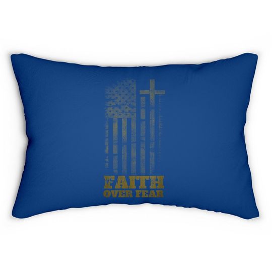 Faith Over Fears Christian Cross American Usa Flag Gym Lumbar Pillow