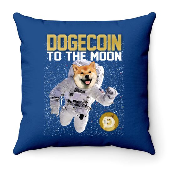 Dogecoin To The Moon - Cryptocurrency Funny Dog Astronaut Throw Pillow