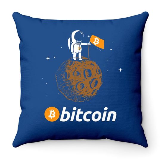 Bitcoin Btc Crypto To The Moon Throw Pillow Featuring Astronaut Throw Pillow