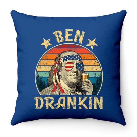 Ben Drankin Funny 4th Of July Vintage Retro Throw Pillow