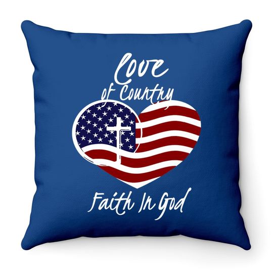 Patriotic Christian Faith In God Heart Cross American Flag Throw Pillow