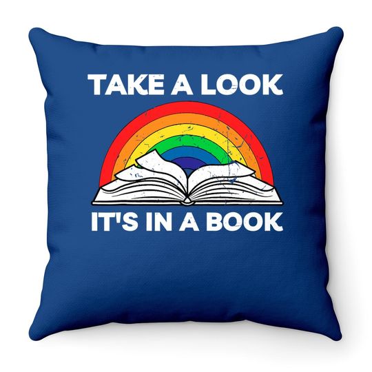 Take A Look It's In A Book Reading Vintage Retro Rainbow Throw Pillow