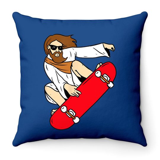 Jesus Riding Skateboard Throw Pillow