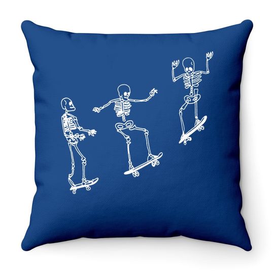 Funny Skeleton Skateboard Throw Pillow Throw Pillow