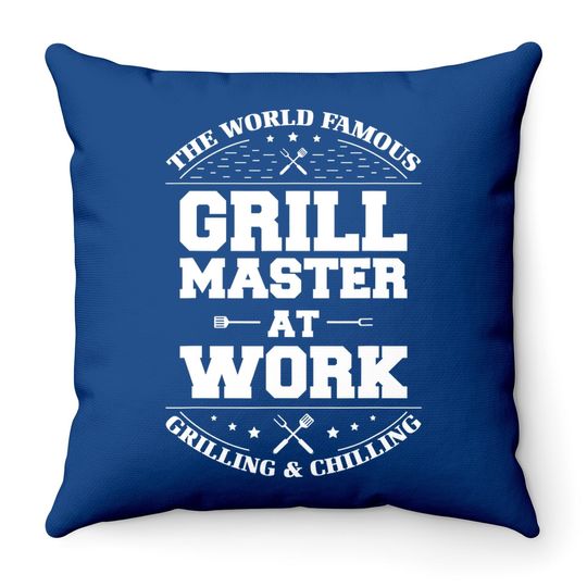 Grill Master At Work Grilling And Chilling Bbq Chef Barbecue Throw Pillow