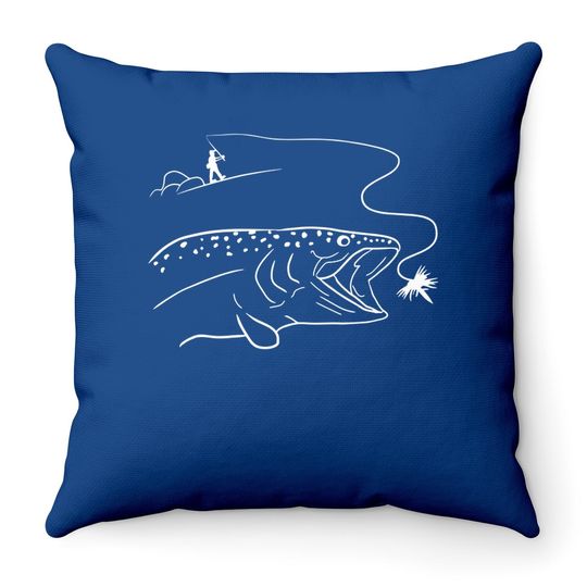 Fly Fishinger Catches Big Trout For Mountain Lover Throw Pillow