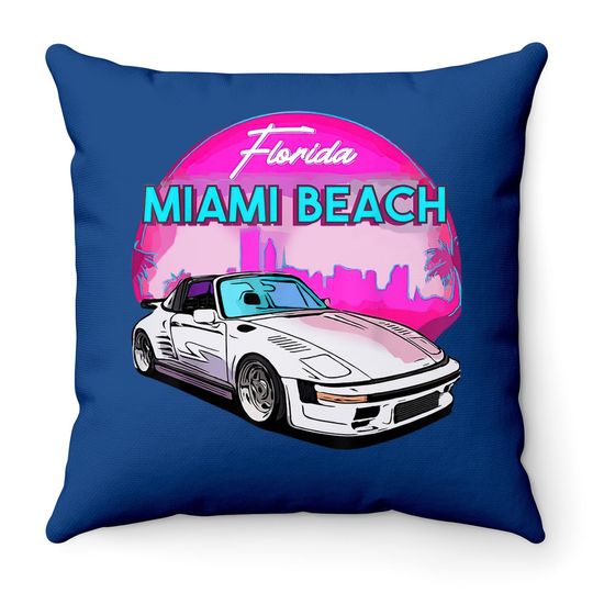 Miami Throw Pillow Palm Trees And Vintage Car