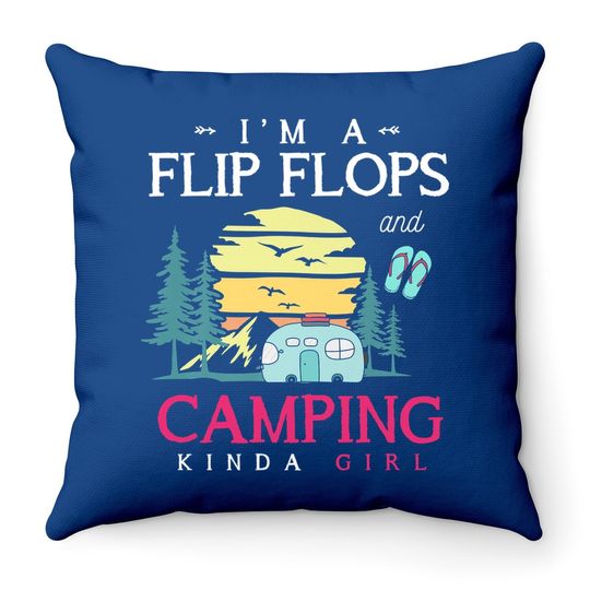 Funny Camper Girls Camp Flip Flops Retro Camping Throw Pillow