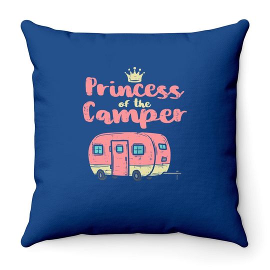 Princess Of Camper Cute Camping Van Trailer Rv Girls Throw Pillow
