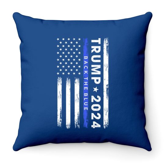Pro Trump 2024 Back The Blue Thin Blue Line American Flag Throw Pillow