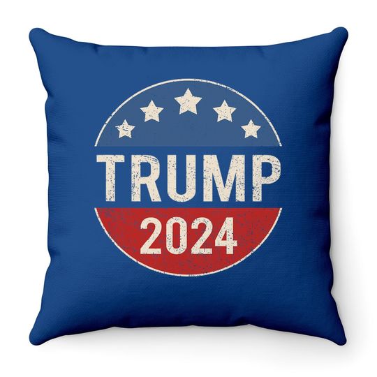 Trump 2024 Retro Campaign Button Re Elect President Trump Throw Pillow