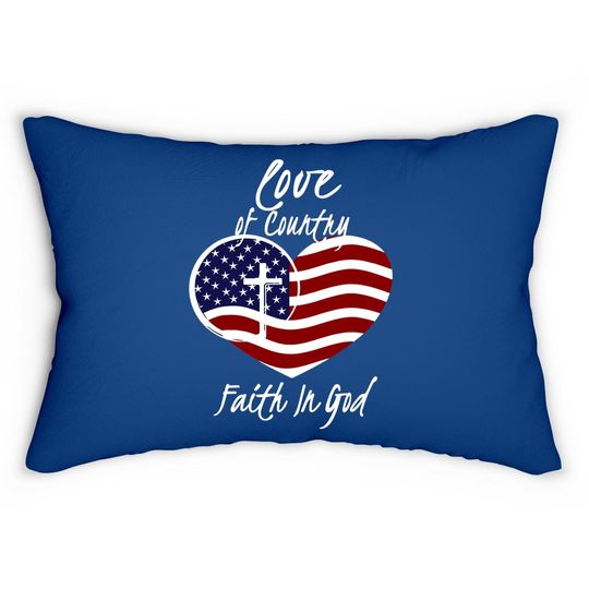 Patriotic Christian Faith In God Heart Cross American Flag Lumbar Pillow