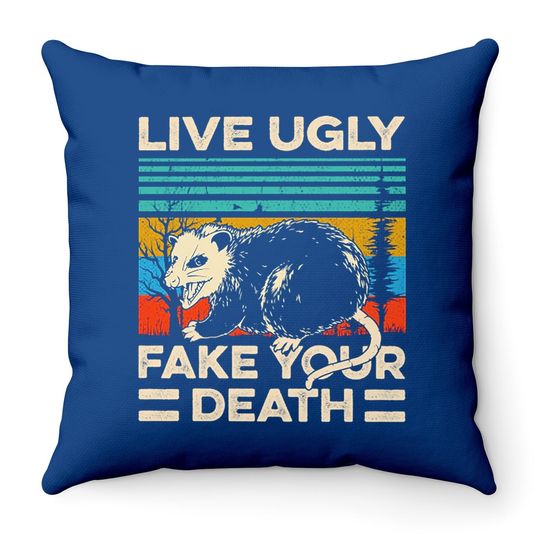 Live Ugly Fake Your Death Retro Vintage Opossum Premium Throw Pillow