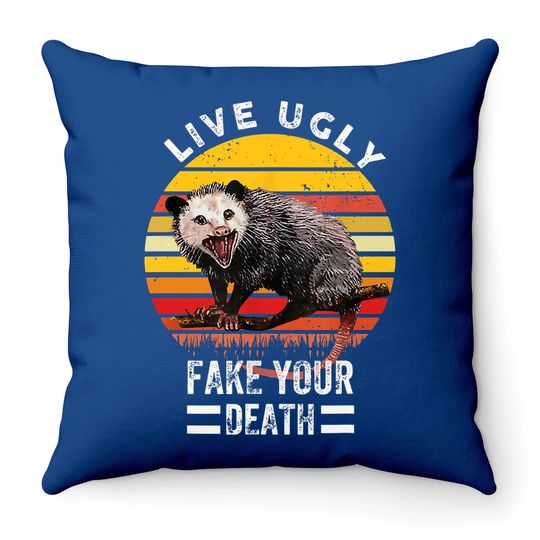 Vintage Live Ugly Fake Your Death Funny Opossum Throw Pillow