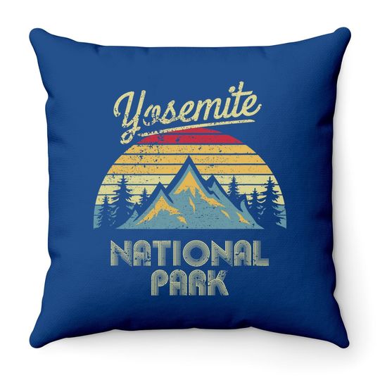 Vintage Retro Yosemite National Park Mountain Throw Pillow