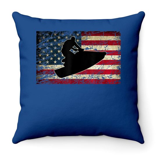 Jet Ski With American Usa Flag Jetski Clothes  throw Pillow