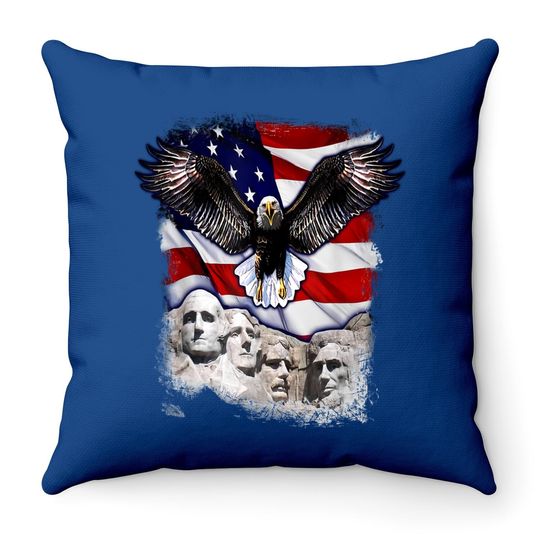 American Bald Eagle Mount Rushmore 'merica Flag Throw Pillow