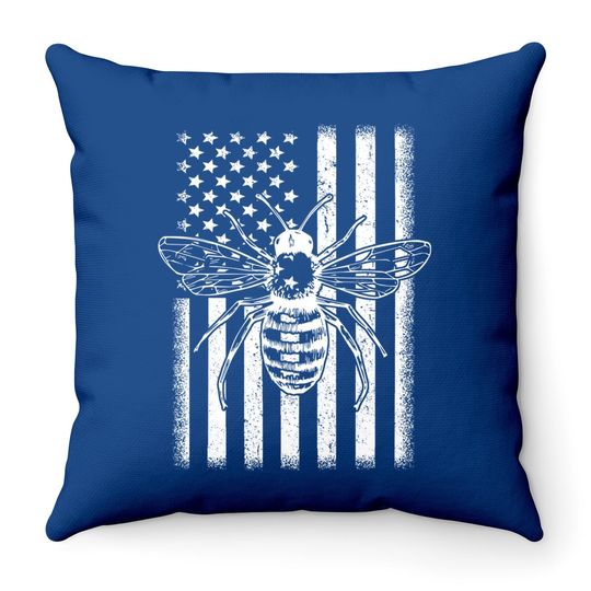 American Flag Honey Bee Honeycomb Beekeeper Beekeeping Throw Pillow