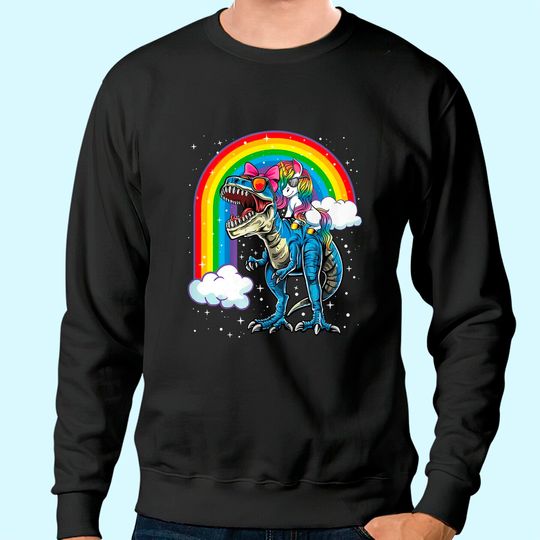 Unicorn Riding T rex, Dinosaur Boys Girls Kids Gift Men Sweatshirt