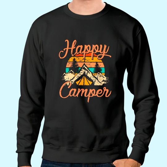 Happy Camper Tee Sweatshirt Funny Cute Camper Tee Sweatshirt for Women Camper Tee Sweatshirt Graphic Letter Print Tee Sweatshirt