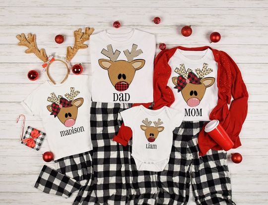 Personalized Matching Reindeer Christmas T-Shirt