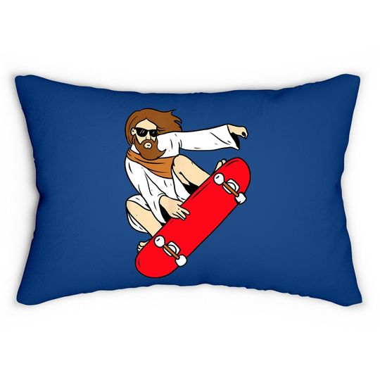 Jesus Riding Skateboard Lumbar Pillow