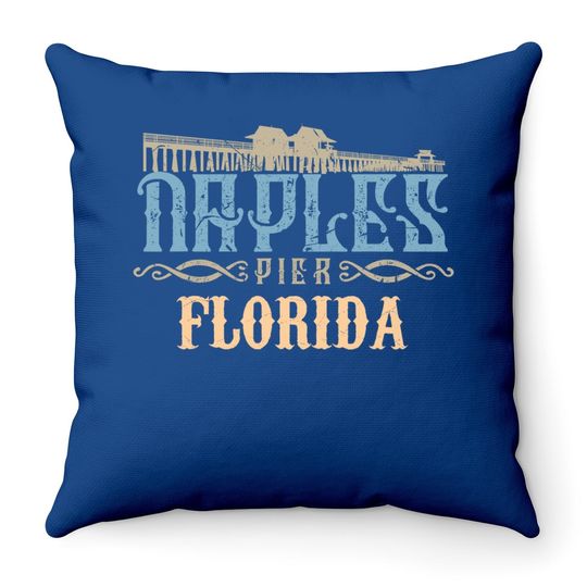 Distressed Graphic Naples Pier Florida Throw Pillow