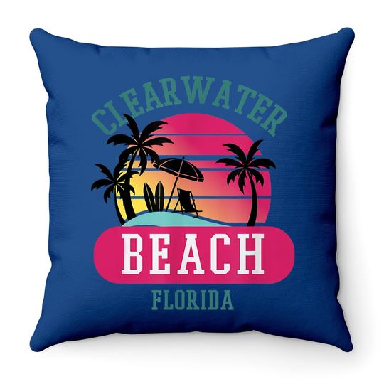 Retro Cool Clearwater Beach Original Florida Beaches Throw Pillow