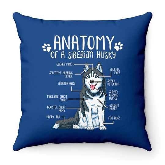 Anatomy Siberian Husky Dog Lover Throw Pillow