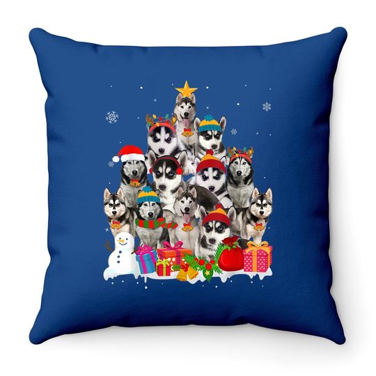 Siberian Husky Christmas Tree Pet Dog Lover Gift Throw Pillow