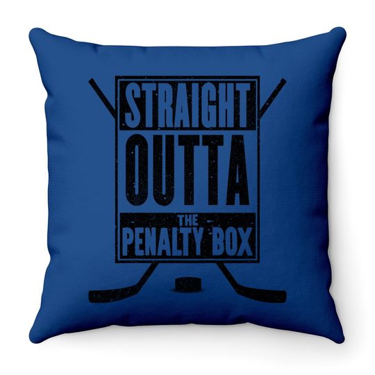 Straight Outta The Penalty Box Throw Pillow Funny Ice Hockey Throw Pillow