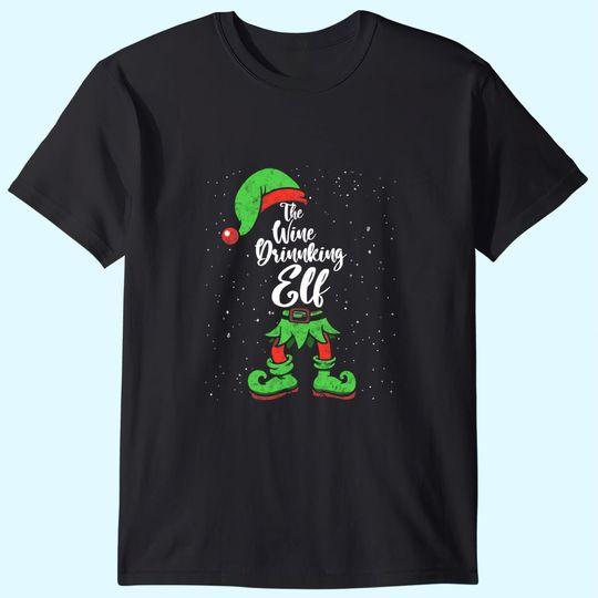 Wine Drinking Elf Matching Family Christmas Pajama Costume T-Shirt