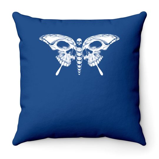 Skull Butterfly Cool Gothic Skeleton Calavera Artistic Head Throw Pillow