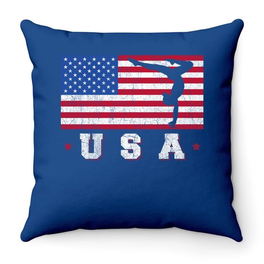 Patriotic Sports American Usa Flag Girls Gymnastics Throw Pillow